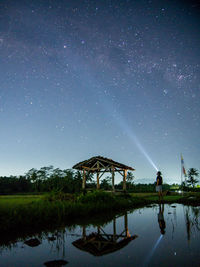 Scenic view of lake against sky at night