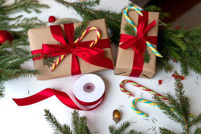 Christmas decorations on table