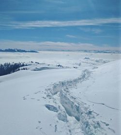 Scenic view of snow covered landscape against sky