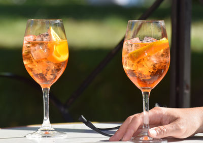 Close-up of wineglass on table