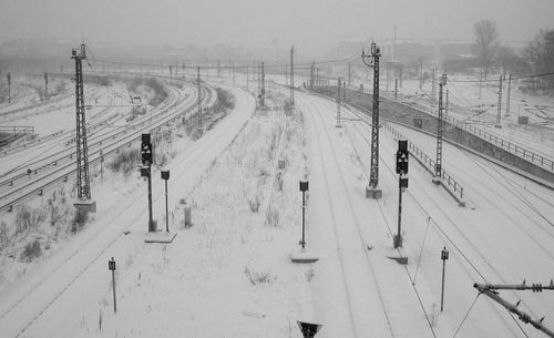 High angle view of ski lift during winter