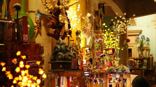 Illuminated lanterns hanging at night