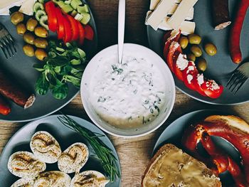 High angle view of food on table