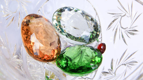 High angle view of reflection on glass table