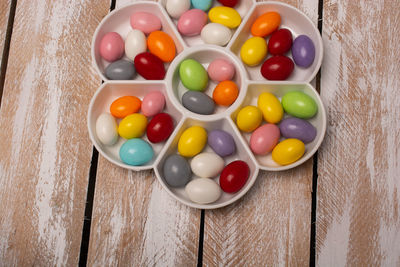 High angle view of pills on table