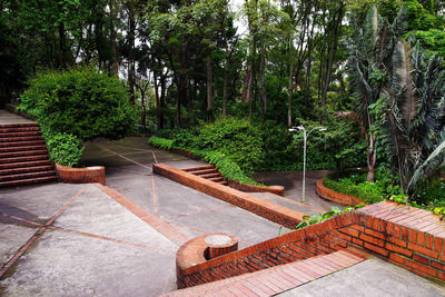 High angle view of steps at park