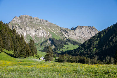 Scenic view of mountains against clear sky