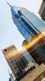 Low angle view of modern buildings against clear sky