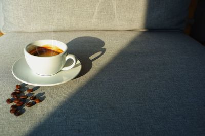 High angle view of coffee on table