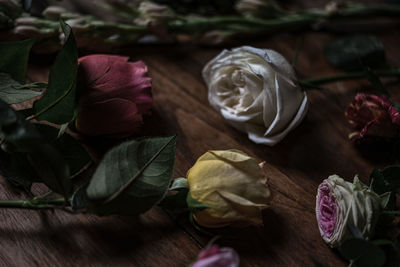 Close-up of roses on table