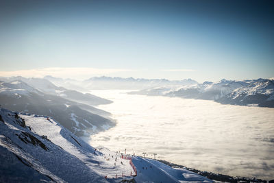 Scenic view of snowcapped mountains against sky