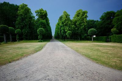 Road amidst trees in park against sky