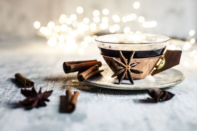 Close-up of tea served on table