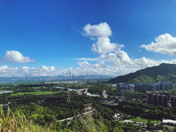 High angle view of townscape against sky