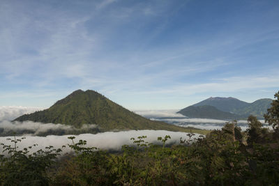 Scenic view of landscape and mountains against sky