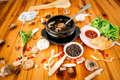 High angle view of food on table