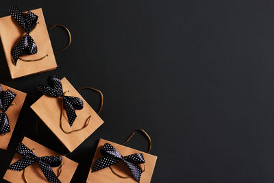 High angle view of shoes on table against black background