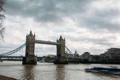 View of bridge over river against cloudy sky