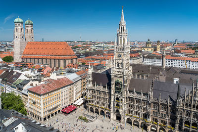 High angle view of buildings in city