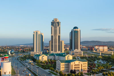 Grozny city. modern buildings in city against clear sky