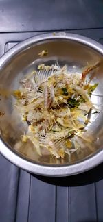 High angle view of soup in bowl on table