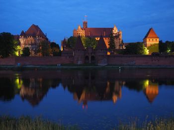 Reflection of buildings in lake