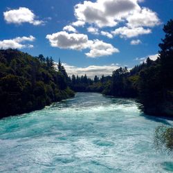 Scenic view of river against cloudy sky