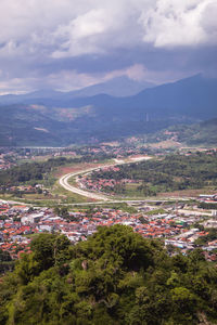 High angle view of townscape against sky
