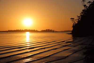 Scenic view of beach against sky during sunset