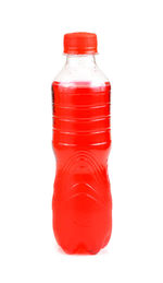 Close-up of red bottle against white background