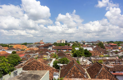 High angle view of townscape against sky