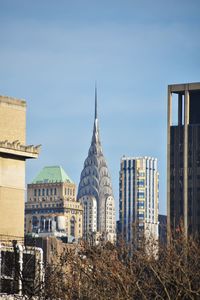 Panoramic view of buildings in city against clear sky