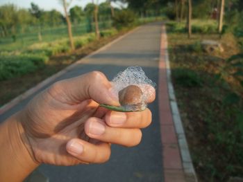 Close-up of hand holding ice cream