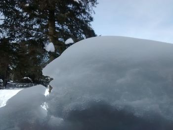 Scenic view of snow covered land against sky