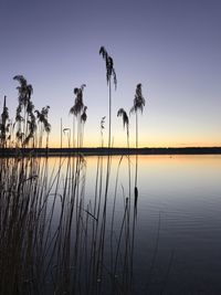 Scenic view of lake against sky during sunset