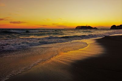 View of calm sea at dusk