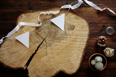 High angle view of art on cutting board