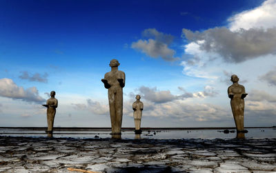 Sculpture installation works with beautiful sky revlection