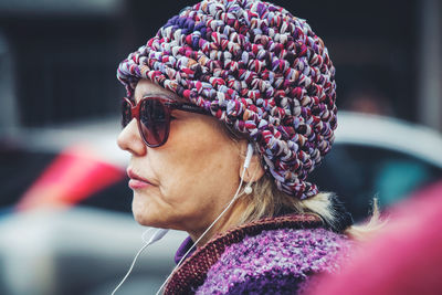 Close-up of woman wearing sunglasses