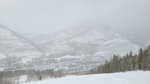 Scenic view of snowcapped mountains during winter