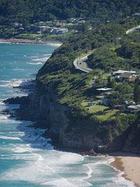 High angle view of beach by sea