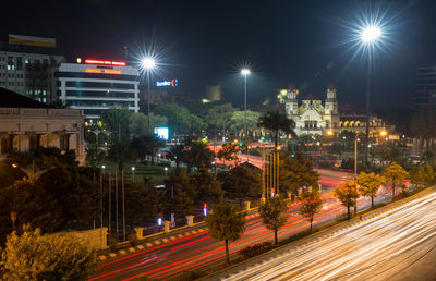 Light trails on street at night