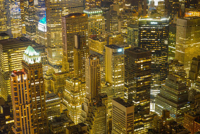 Aerial view of illuminated cityscape