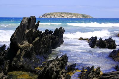 Scenic view of sea against clear sky