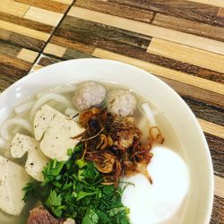 High angle view of meal served in bowl