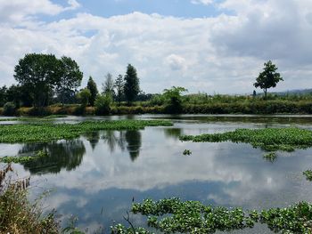 Scenic view of lake against sky