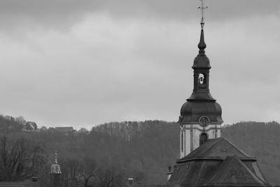 Scenic view in black and white of a church in upper franconia