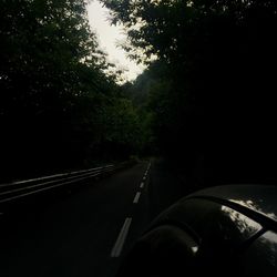 Road amidst trees seen through car windshield