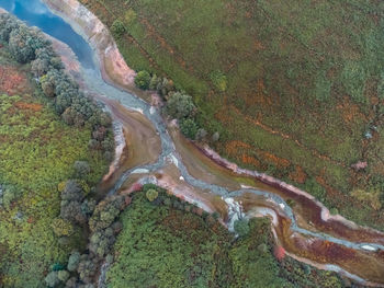 High angle view of land and river