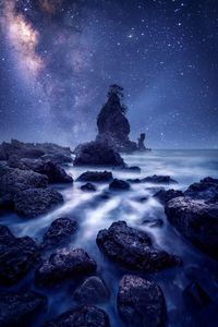 Scenic view of sea against sky at night